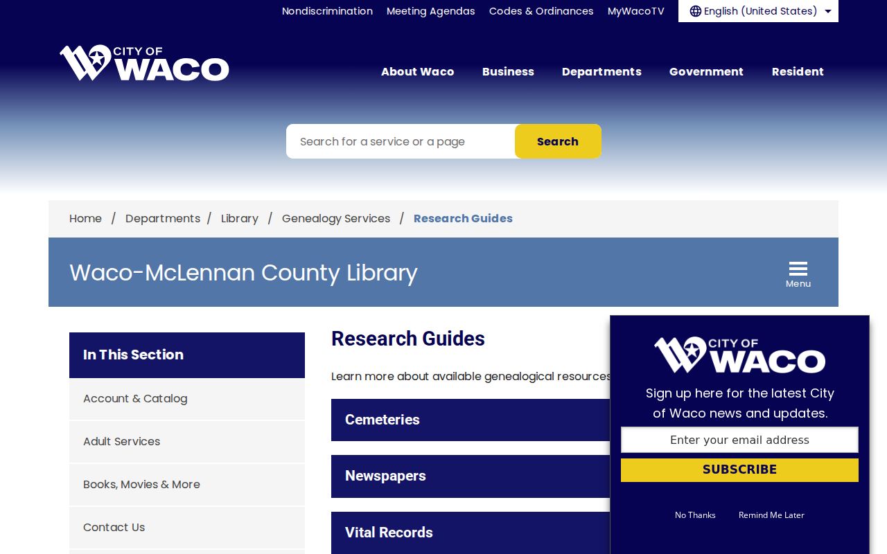 McLennan County city directory research guide at Waco Library