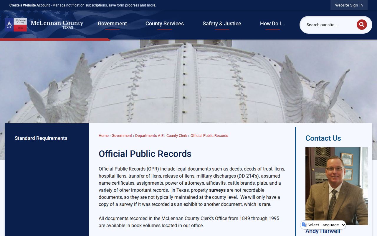 McLennan County residents directory County Clerk official public records