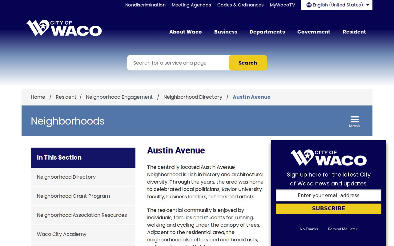 McLennan County neighbors Austin Avenue neighborhood association profile