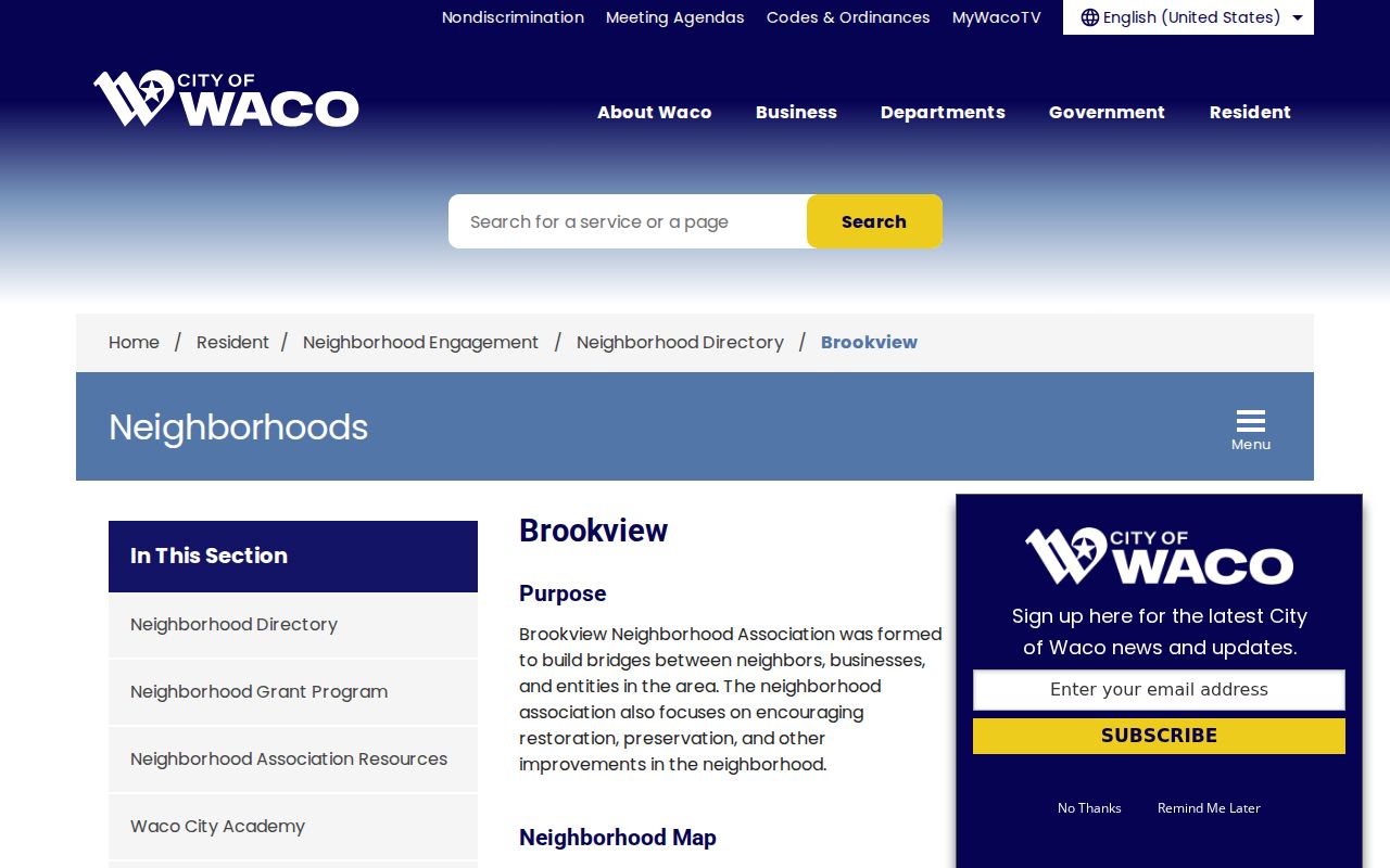 McLennan County neighbors Brookview neighborhood association profile